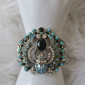 HEIDI DAUS Egyptian Scarab Crystal Bangle Bracelet S/M